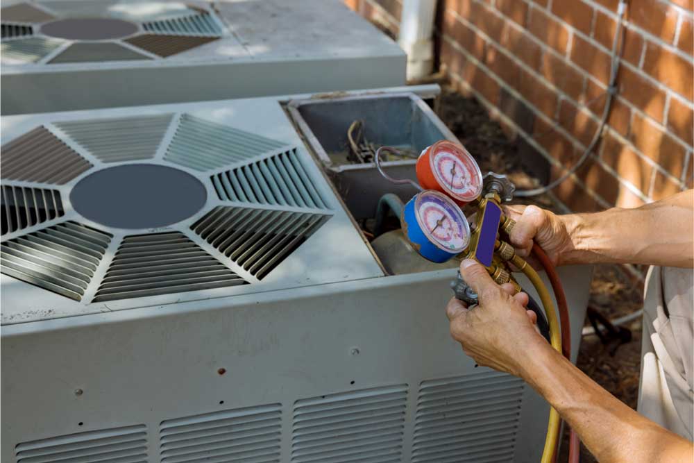 Heat pump maintenance service in progress